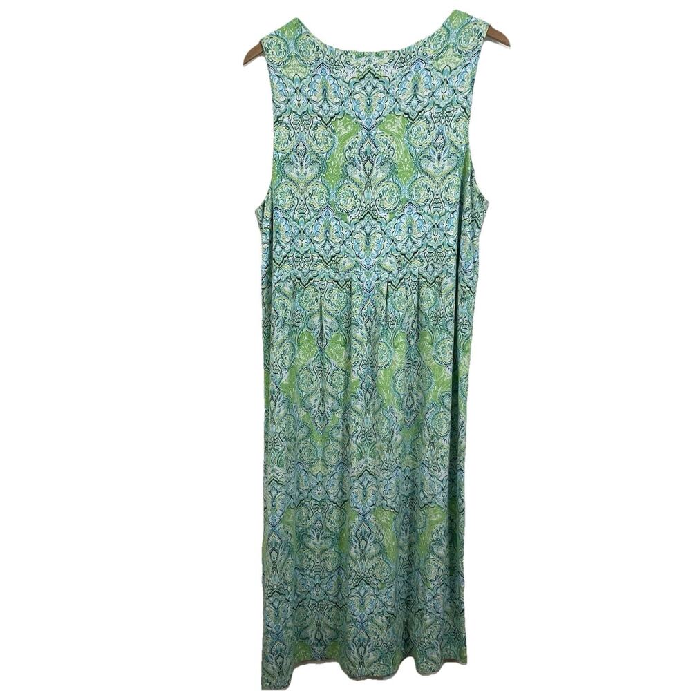 J. Jill Printed Jersey Midi Dress Large Blue Green Paisley Stretch Sleeveless - Picture 3 of 5